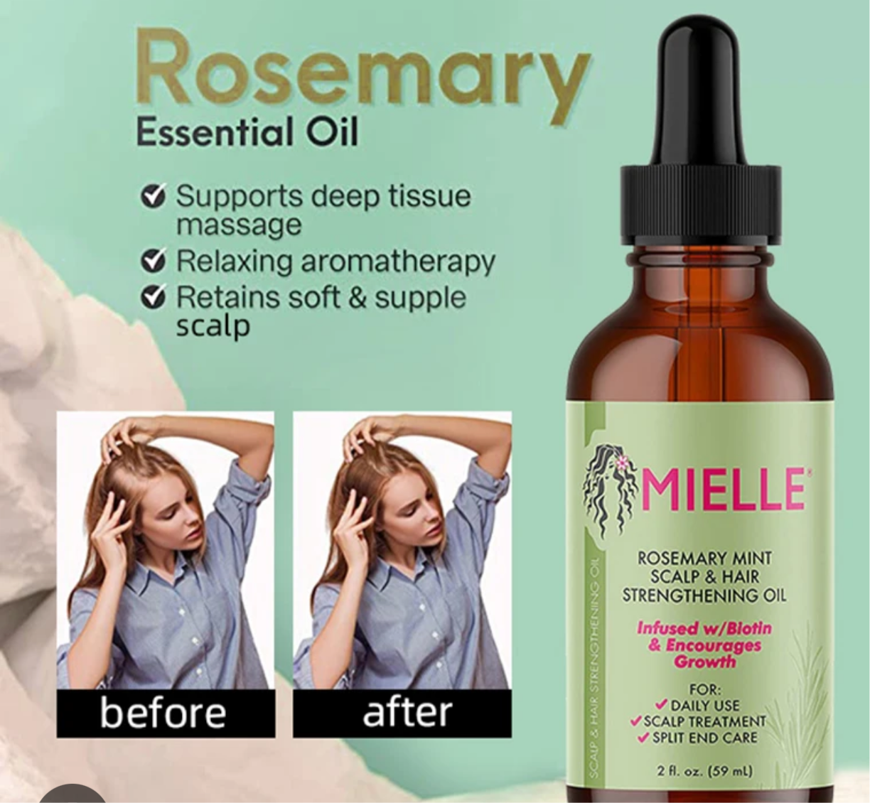 Mielle Organics Rosemary Mint Scalp &
Strengthening Hair Oil