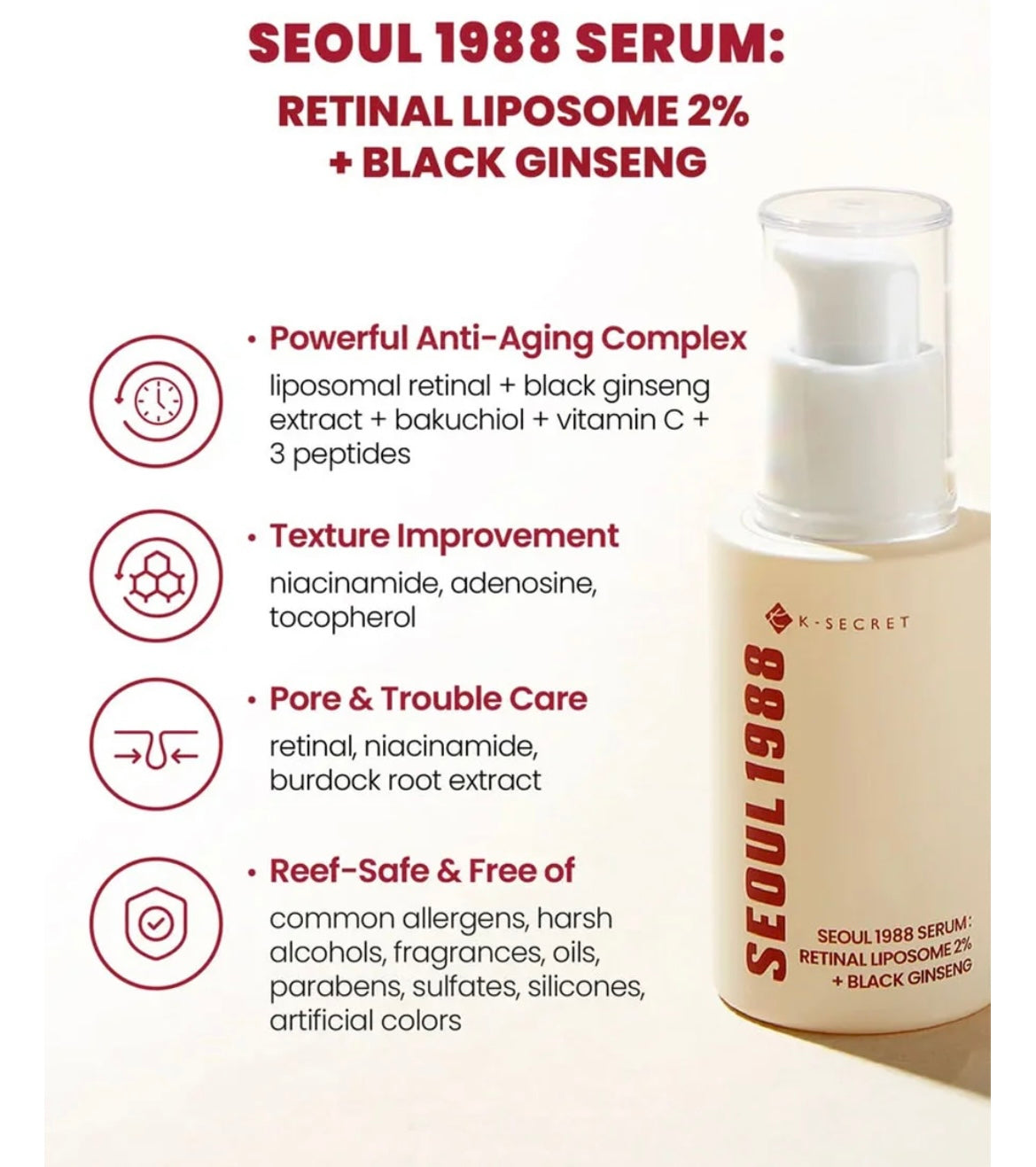 K-Secret Seoul 1988 Serum: Retinal Liposome 2% + Black Ginseng