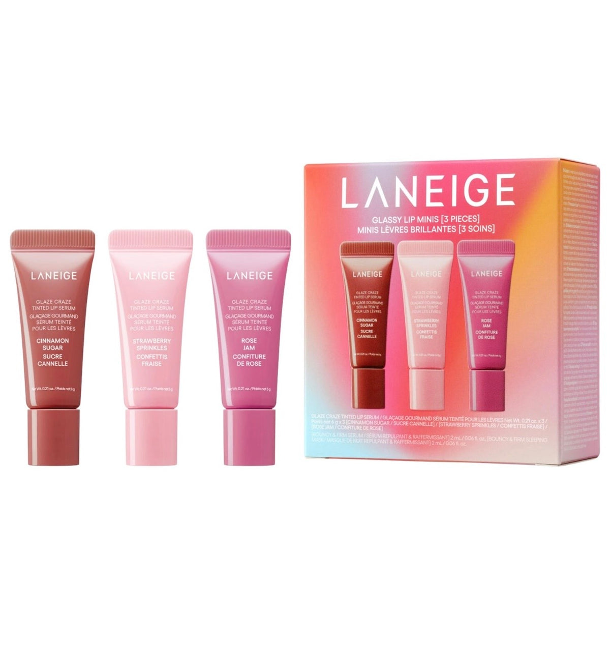 LANEIGE- Glassy Lip Minis Glaze Craze Tinted Peptide Lip Serum Set
