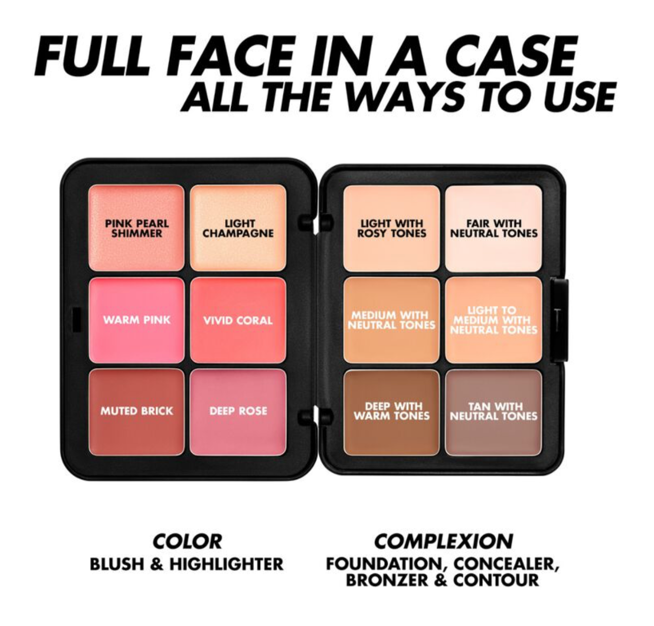 Make Up For Ever- HD SKIN FACE ESSENTIALS PALETTE WITH HIGHLIGHTERS- MULTIUSE CREAM FOUNDATION, BLUSH & HIGHLIGHT PALETTE