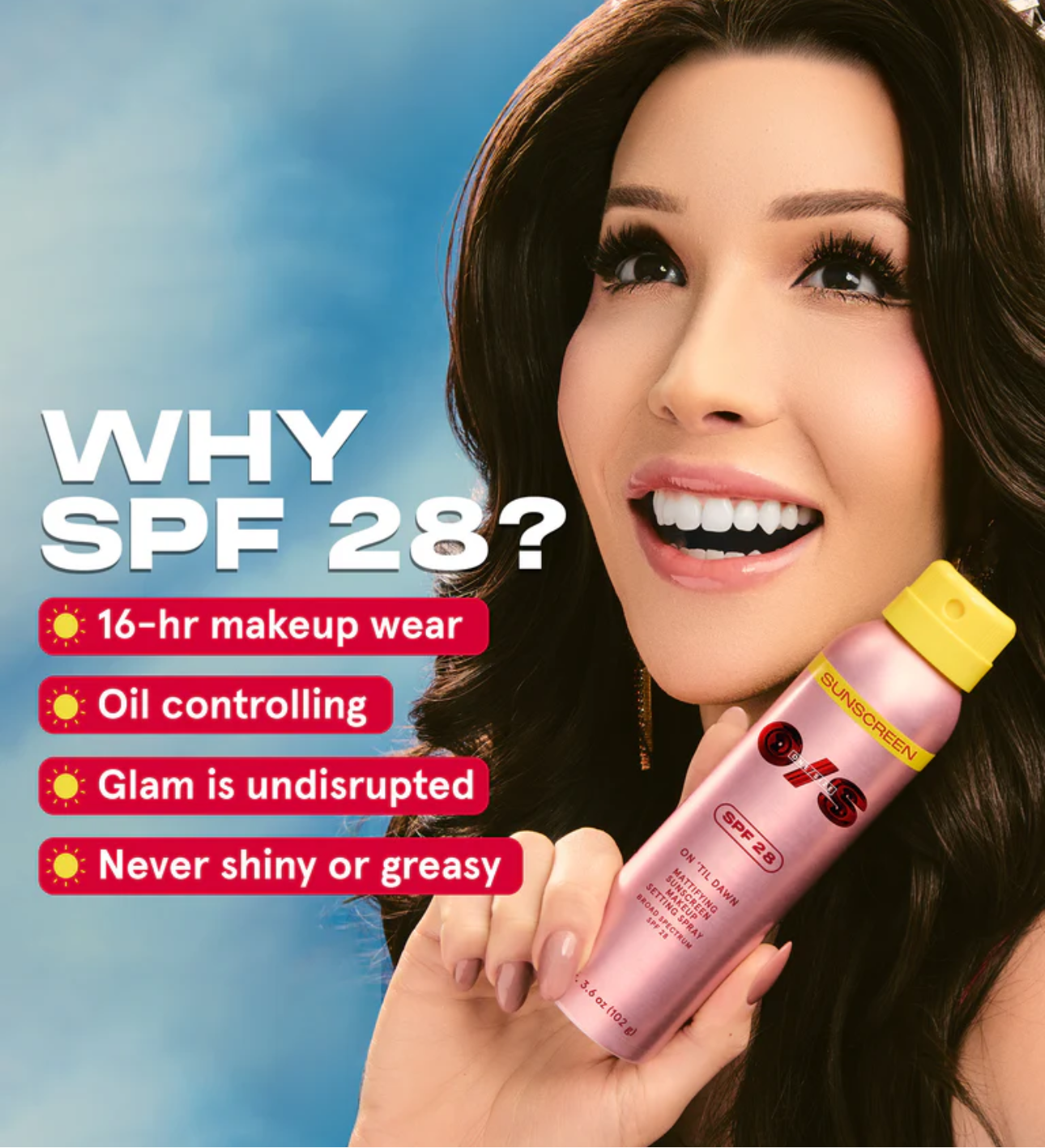 One Size- ON ‘TIL DAWN
MATTIFYING SUNSCREEN MAKEUP SETTING SPRAY SPF 28