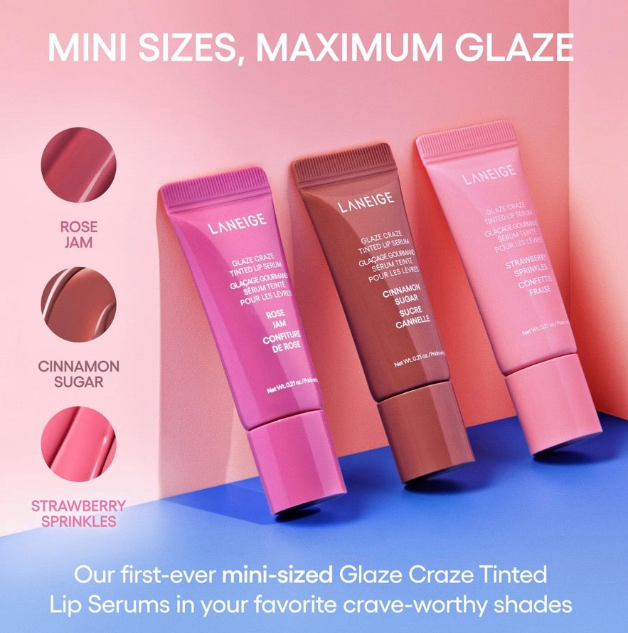 LANEIGE- Glassy Lip Minis Glaze Craze Tinted Peptide Lip Serum Set