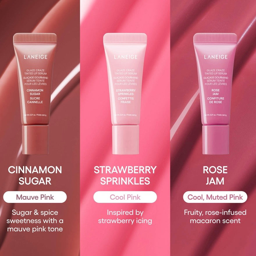 LANEIGE- Glassy Lip Minis Glaze Craze Tinted Peptide Lip Serum Set
