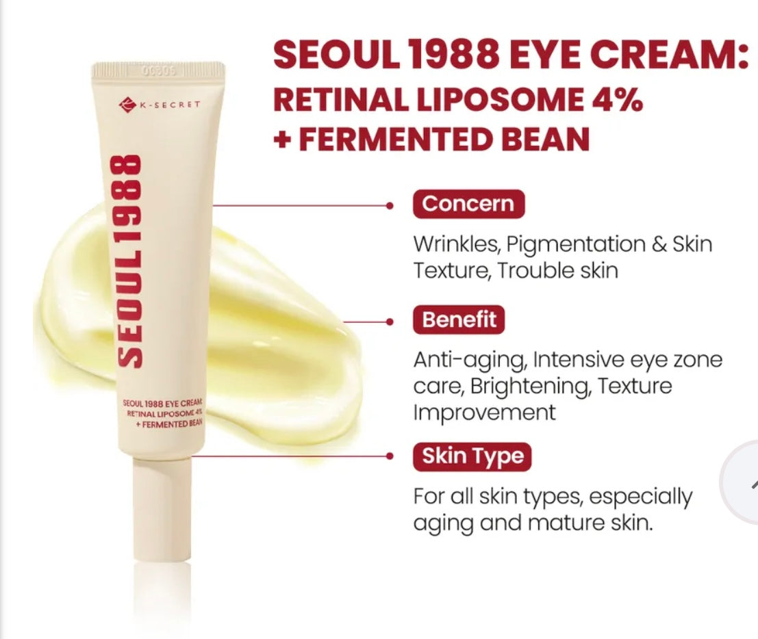 K-Secret Seoul 1988 Eye Cream: Retinal Liposome 4% + Fermented Bean