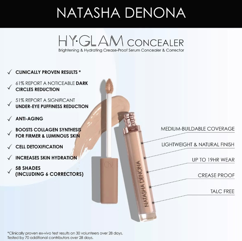 Natasha Denona- Hy-Glam Brightening & Hydrating Medium to Full Coverage Crease Proof Serum Concealer