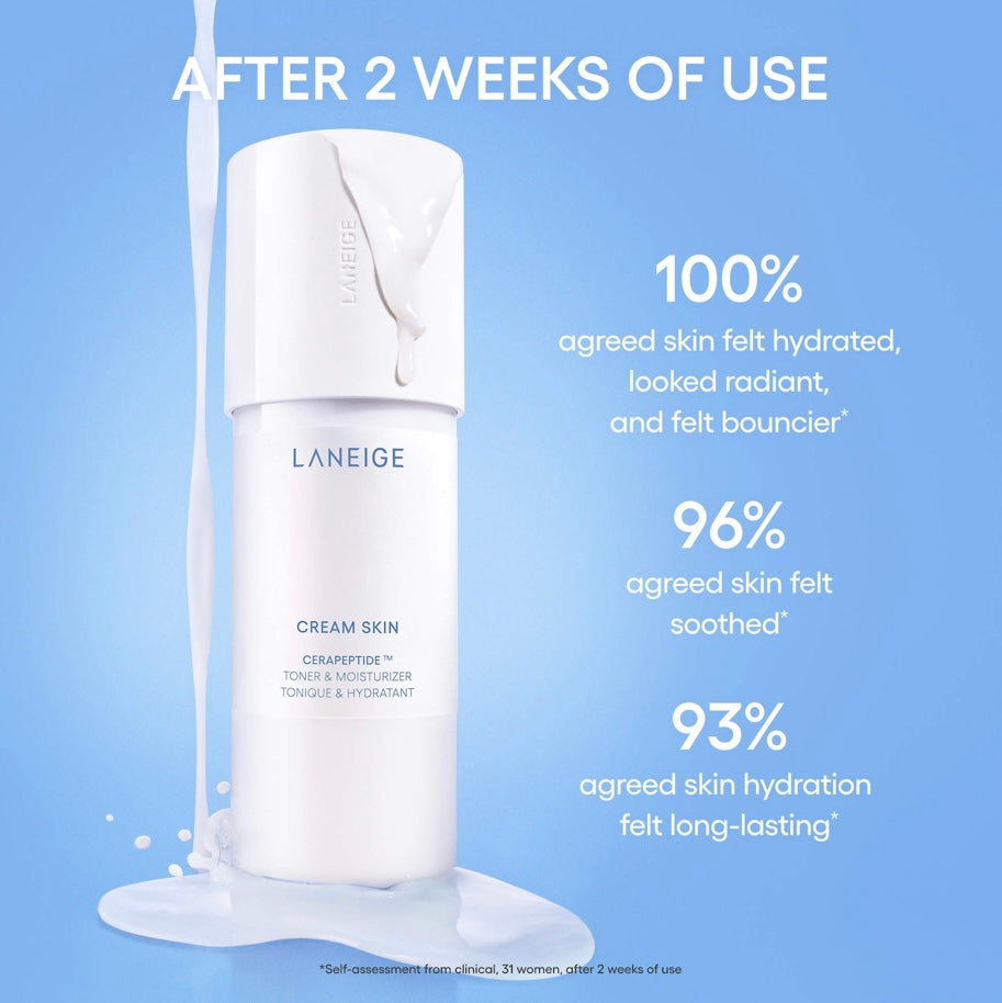 Laneige- Cream Skin Milky Toner with Ceramides & Peptides for Nourishing Hydration
