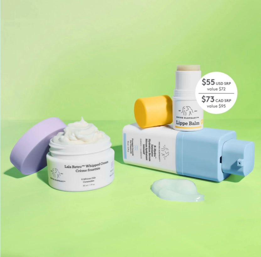 Drunk Elephant- Water on Canvas™: B-Hydra, Lala Cream, Lippe Balm Kit