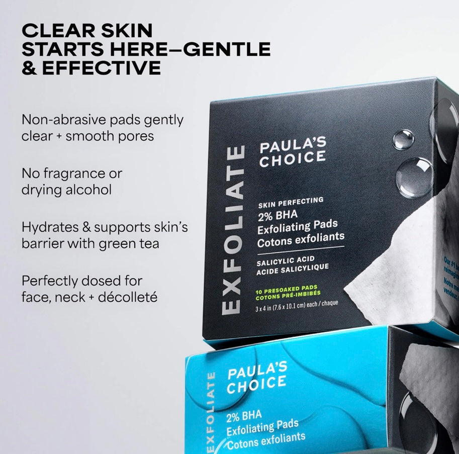 Paula’s Choice- Skin Perfecting 2% BHA Exfoliating Toner Pads for Clear Skin