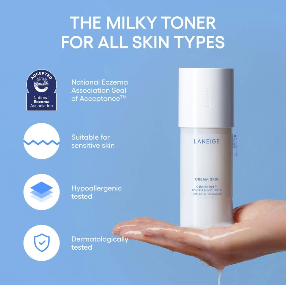 Laneige- Mini Cream Skin Milky Toner Mist with Ceramides & Peptides for Nourishing Hydration