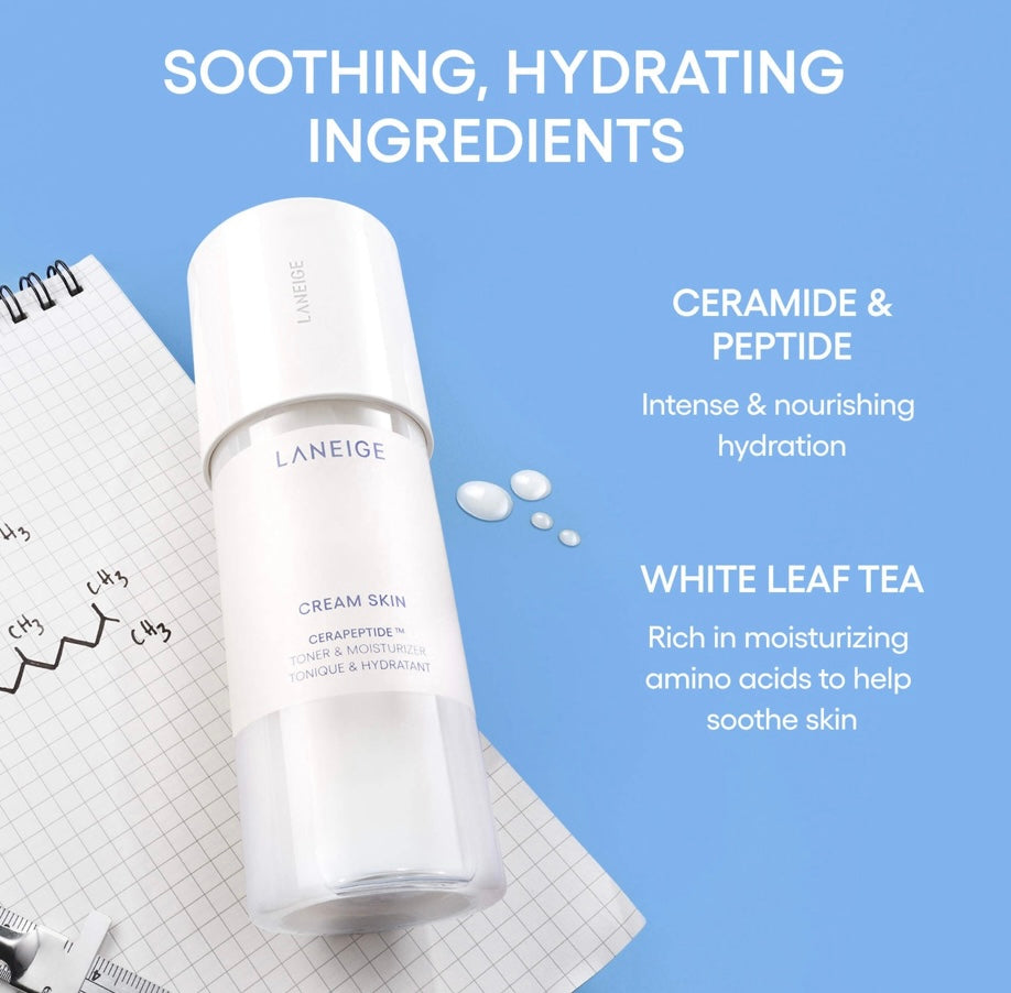 Laneige- Cream Skin Milky Toner with Ceramides & Peptides for Nourishing Hydration