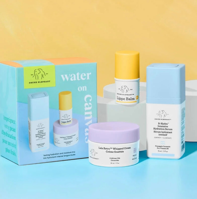 Drunk Elephant- Water on Canvas™: B-Hydra, Lala Cream, Lippe Balm Kit