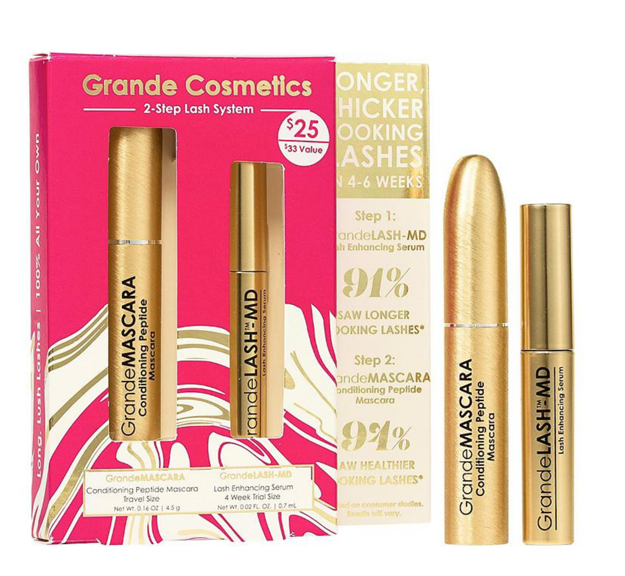 Grande Cosmetics-2-Step Lash System Set. Eyelash Serum Plus Conditioning Peptide Mascara